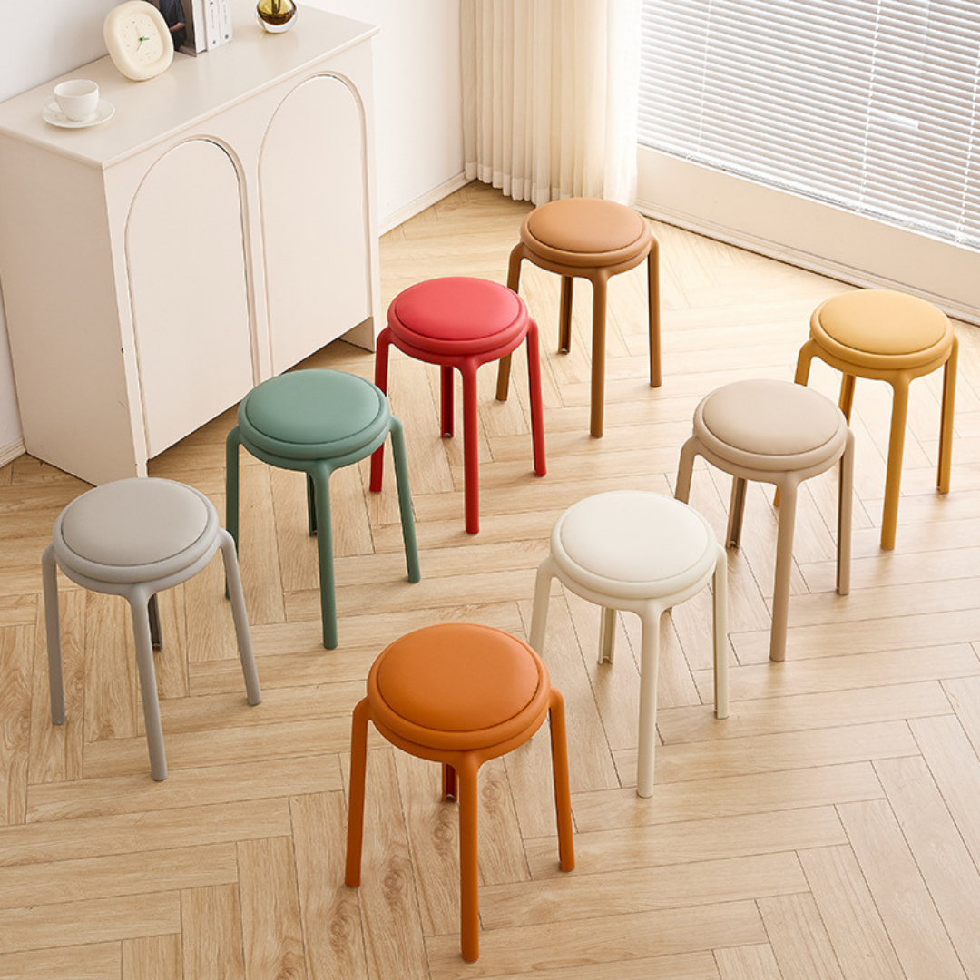 Modern Stackable PU Leather Round Stool