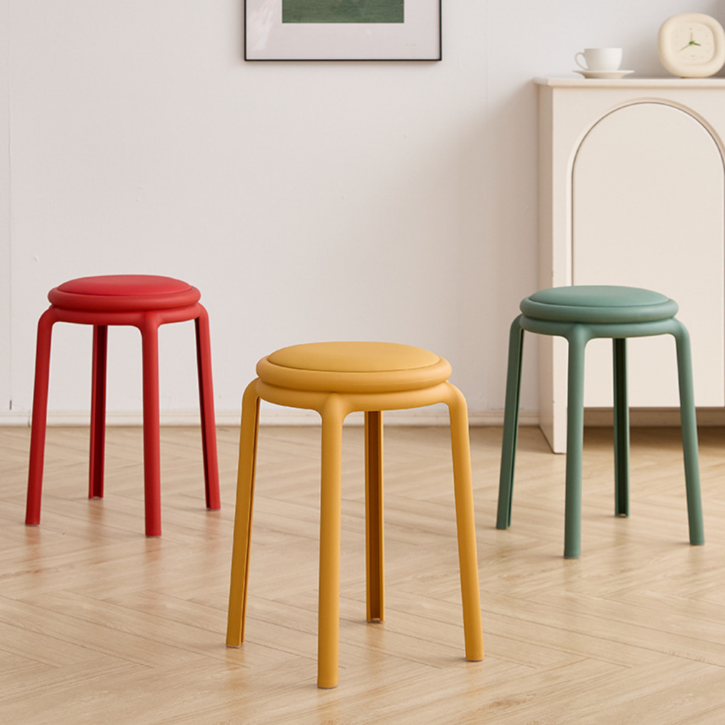 Modern Stackable PU Leather Round Stool