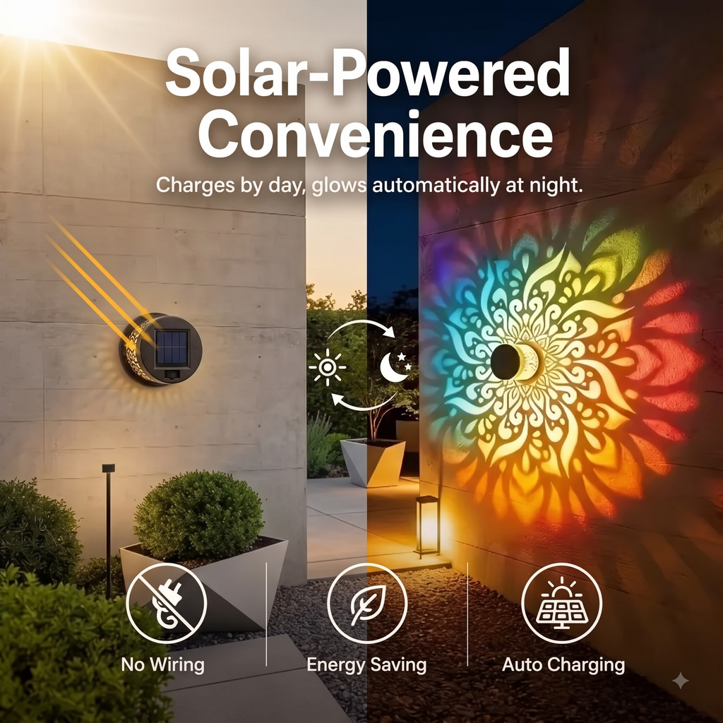 7 Color Changing LED Waterproof Solar Mandala Projection Wall Light