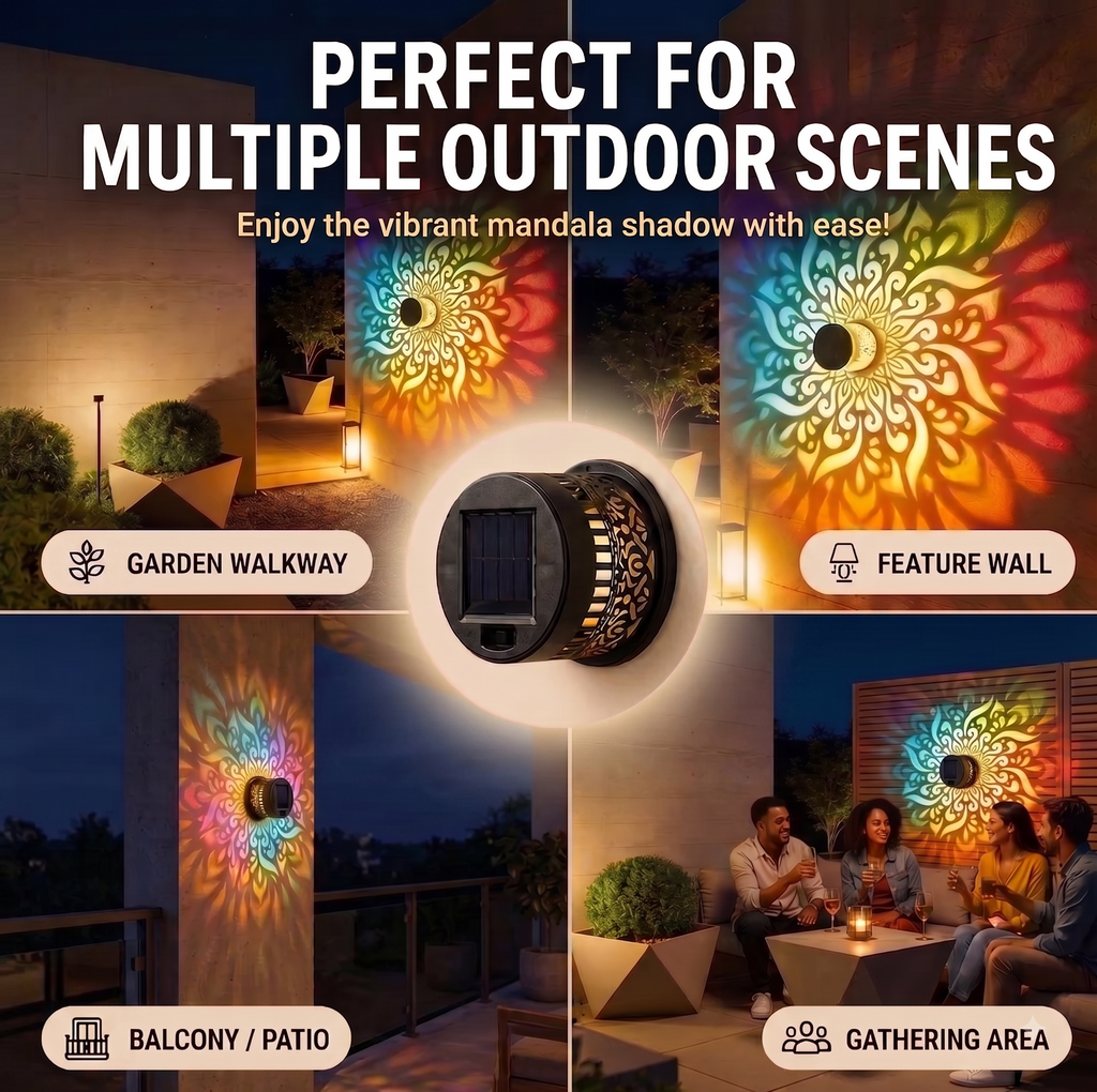 7 Color Changing LED Waterproof Solar Mandala Projection Wall Light