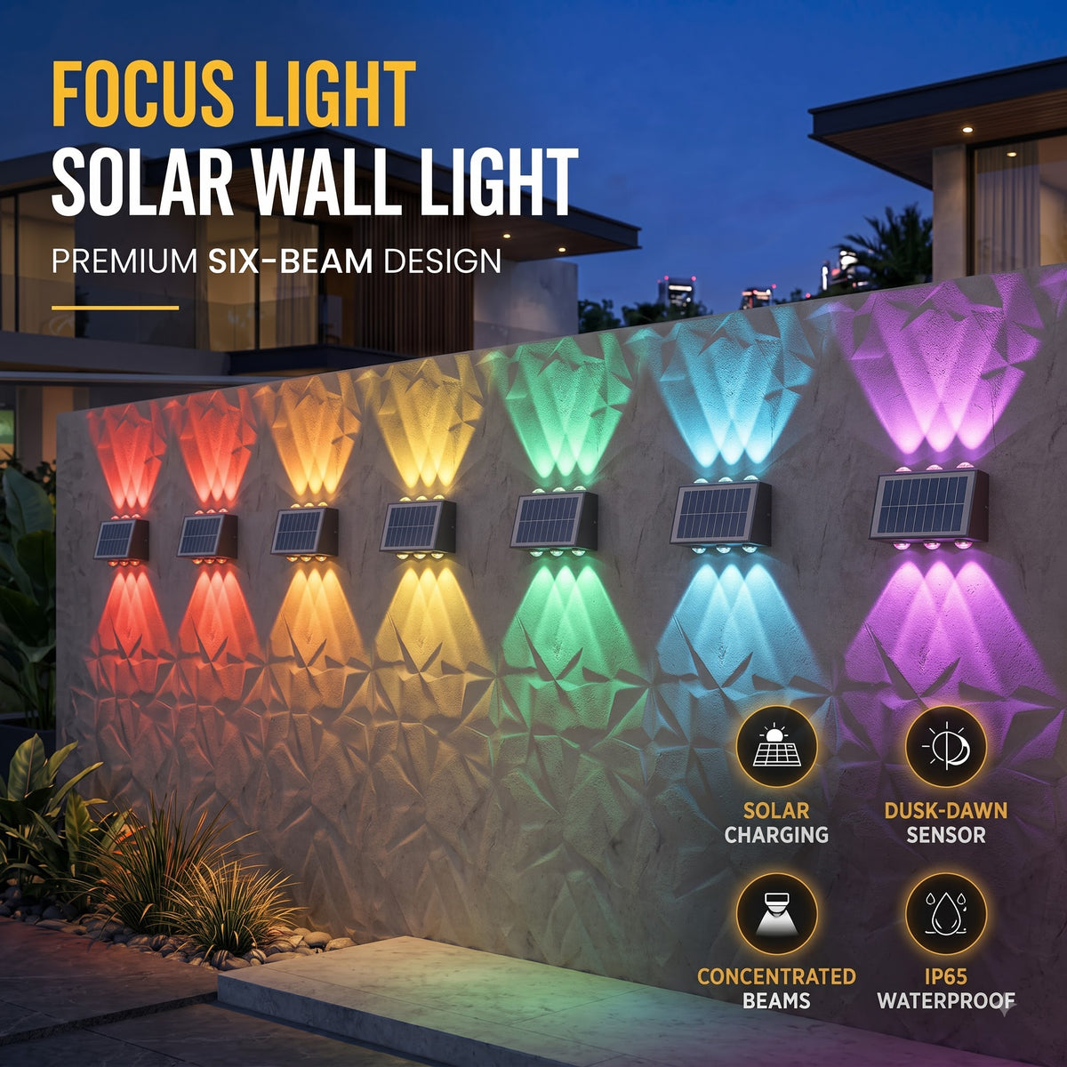 Solar 4 in 1 Colour Up & Down Wall Light – LED Focus Waterproof Outdoor Light