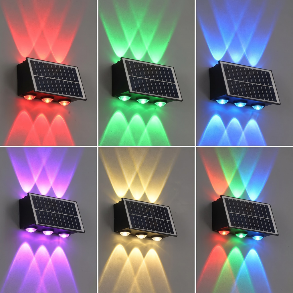 Solar 4 in 1 Colour Up & Down Wall Light – LED Focus Waterproof Outdoor Light